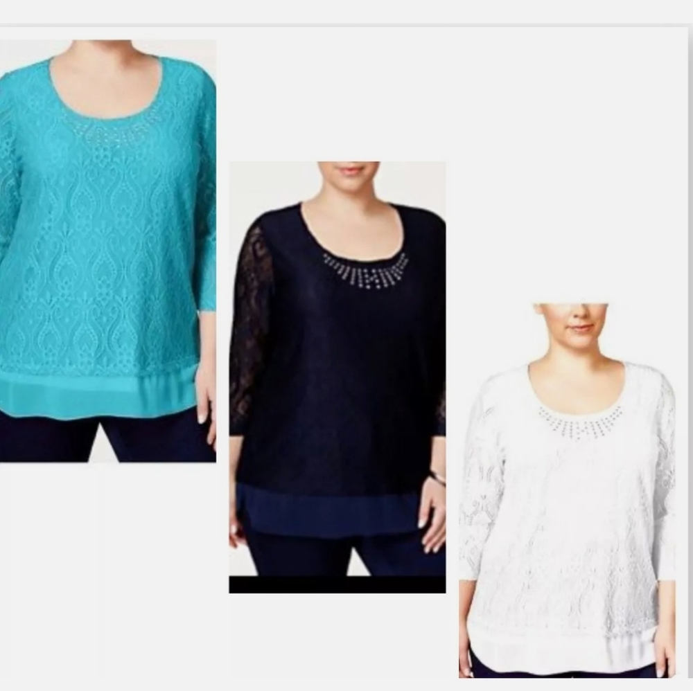 JM Collection Embellished Crocheted Tunic Top